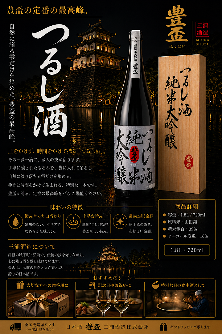 値下げ❗️豊盃 つるし酒純米大吟醸 720ml 木箱入り 豊盃 つるし酒 純米大吟醸 弘前の地酒通販 日本酒ショップくるみや